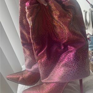 Shimmering Pink Women's Heeled Boots